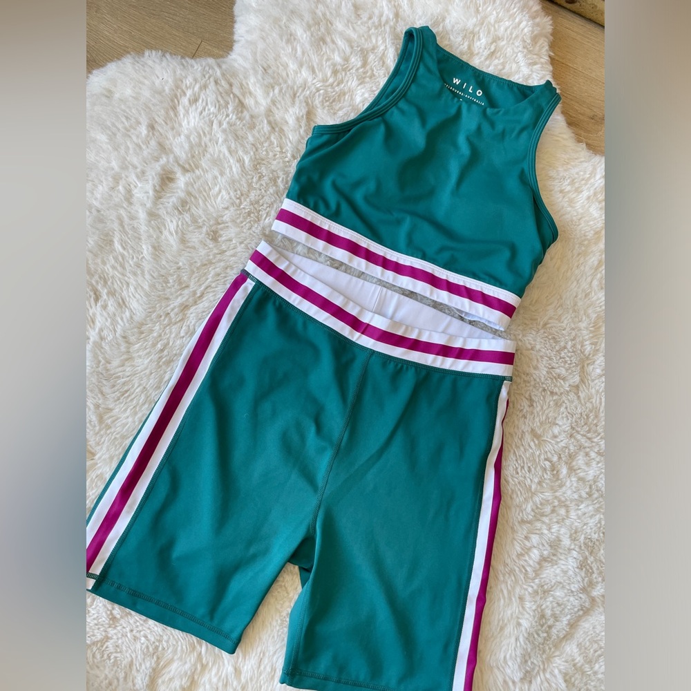 WILO The Label Teal Sports Bra (S) & Biker Short (L) Active Set